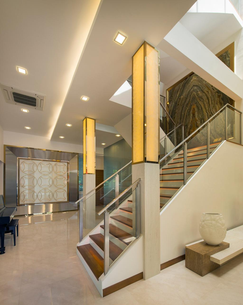 Traditional, Landed, Loyang Place, Interior Designer, One Design Werkz, Stairway, Recessed Lighting, Concealed Lighting, Stair Steps