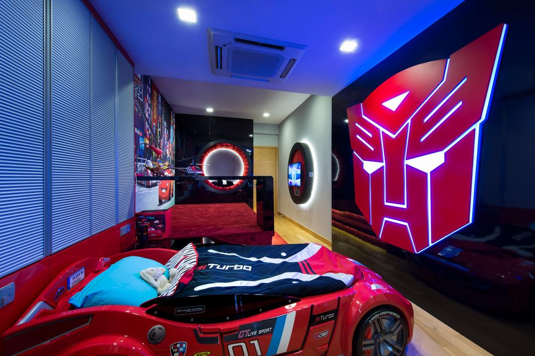 105 Changi Road, One Design Werkz, Modern, Bedroom, Landed, Recessed Lighting, Blue Dim Lighting Effect, Cartoon Theme, Racing Car Bed