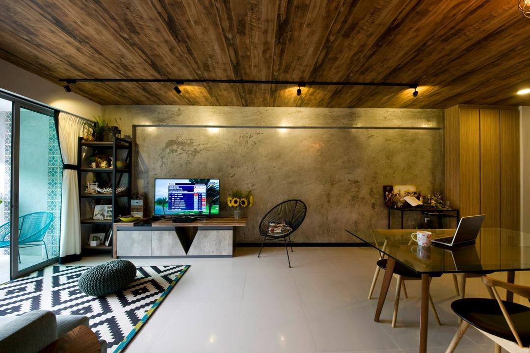 Upper Serangoon Crescent (Block 475C), Hue Concept Interior Design, Eclectic, Living Room, HDB, Wood Theme, Ceiling Lighting, Glass Table Top, Armless Chair, Carpeting, Oval Chair, Sliding Door, Dining Table, Furniture, Table, Chair, Bedroom, Indoors, Interior Design, Room