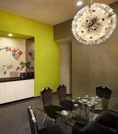 Pinewood Garden (Balmoral Park), D5 Studio Image, Traditional, Dining Room, Condo, Glass Table Top, Map, Glass Lamp, Green Wall, Pendant Lights, Laminated Cabinets, Indoors, Interior Design, Room