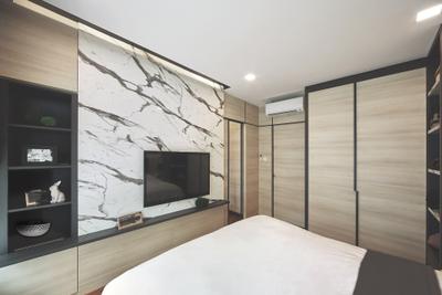 Ang Mo Kio, Black N White Haus, , , Bedroom, , Contemporary Bedroom, King Size Bed, Recessed Lights, Wall Mounted Television, Built In Shelves, Wooden Wardrobe, Sliding Wooden Wardrobe, Cozy, Cosy, Electronics, Entertainment Center