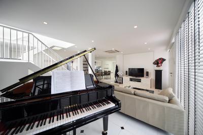 Braddell Road, Black N White Haus, Modern, Vintage, Contemporary, Living Room, Landed, Grand Piano, Leisure Activities, Music, Musical Instrument, Piano, Banister, Handrail