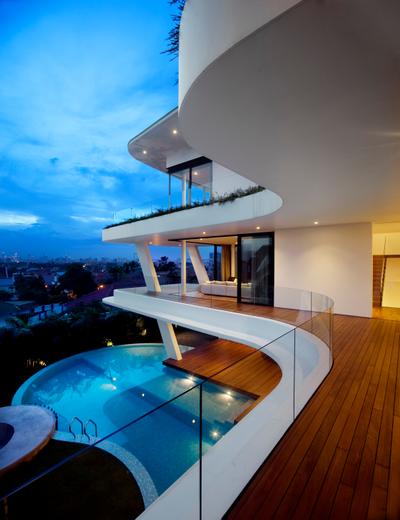 Ninety7 @ Siglap, Aamer Architects, Contemporary, Landed, Curve Architecture, Wooden Flooring, Glass Barricade, Pool, In House Pool, House Pool, Majestic