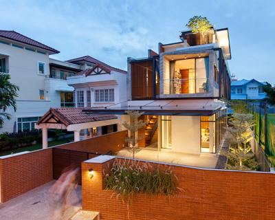 Jalan Remis, Aamer Architects, Contemporary, Landed, Plants, Entrance, Gate, Red Brick Wall, Two Storey, Exterior View, Building, Housing, House, Villa