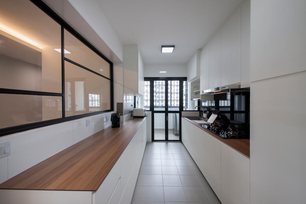 Modern, HDB, Kitchen, Choa Chu Kang Avenue 1 (Block 808), Interior Designer, Space Concepts Design, Contemporary Kitchen, Ceramic Tiles, Ceiling Lights, White Kitchen Cabinets, White Kitchen Cupboard, Wooden Laminate, Appliance, Electrical Device, Oven, Floor, Flooring