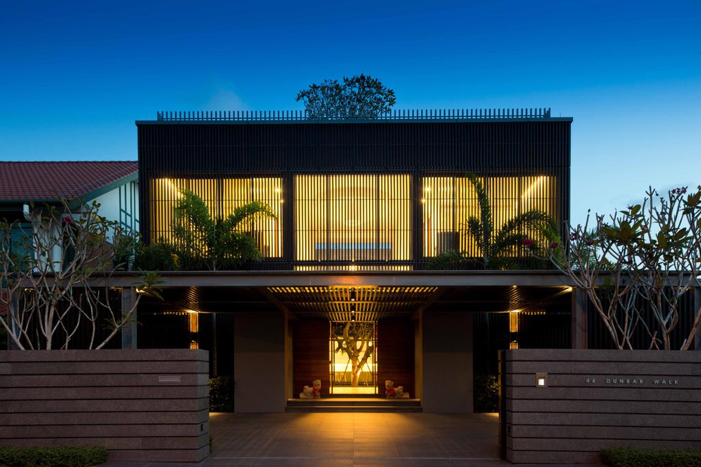 Modern, Landed, East Coast Parkway (Centennial Tree House), Architect, Wallflower Architecture + Design, Entrance, Wooden Gate Walls, Trees, Glass Window, Flora, Jar, Plant, Potted Plant, Pottery, Vase, Building, House, Housing, Villa