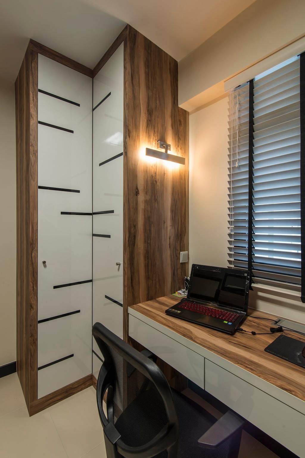 Modern, HDB, Study, Montreal Link, Interior Designer, Ace Space Design, Wood Laminate, Study Table, Venetian Blinds, Blinds, Wall Lamp, Study Lamp, Wooden Table Top, Building, Housing, Indoors