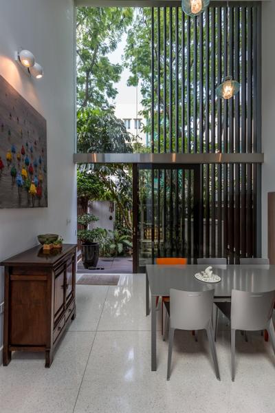 Onan Road, EZRA Architects, Contemporary, Dining Room, Landed, Wall Art, Dining Table, Wooden Display Cabinet, Painting, Full Length Glass Window, Pendant Light, Hanging Light, Flora, Jar, Plant, Potted Plant, Pottery, Vase, Bonsai, Tree