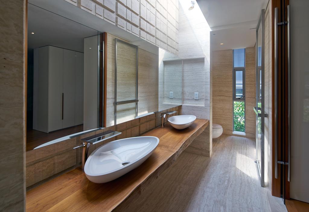 Modern, Landed, Bathroom, Cove Drive 2, Architect, Greg Shand Architects, Mirror, Wooden Sink Table, Wall Mounted Table, Wooden Table, White Basin, Jacuzzi, Tub
