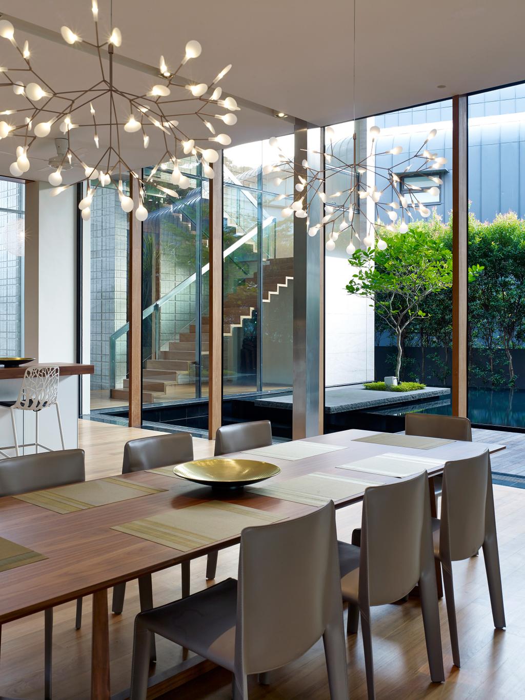 Modern, Landed, Dining Room, Cove Drive 1, Architect, Greg Shand Architects, Bonsai, Flora, Jar, Plant, Potted Plant, Pottery, Tree, Vase, Dining Table, Furniture, Table, Indoors, Interior Design, Room, Door, Sliding Door