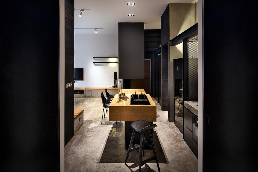 Industrial, Condo, Dining Room, The Overlap Apartment, Architect, UPSTAIRS_, Bar Stool, Furniture, Chair, HDB, Building, Housing, Indoors