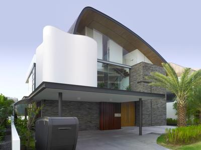 Cove Way 2, Greg Shand Architects, Modern, Landed, Exterior View, White Wall, Rough Tiled Wall, Wall Tile, Shelter, Plants, Building, House, Housing, Villa