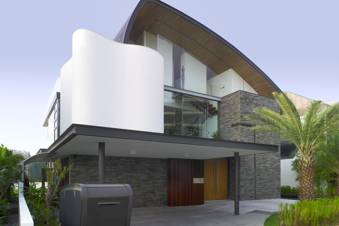 Cove Way 2, Greg Shand Architects, Modern, Landed, Exterior View, White Wall, Rough Tiled Wall, Wall Tile, Shelter, Plants, Building, House, Housing, Villa