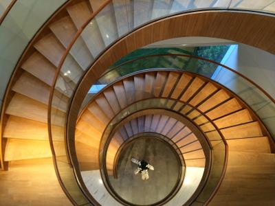 Gallop Park Road, Greg Shand Architects, Modern, Landed, Twisted Stairway, Spiral Stairway, Glass Railing, Wooden Steps, Wood Steps, Spiral