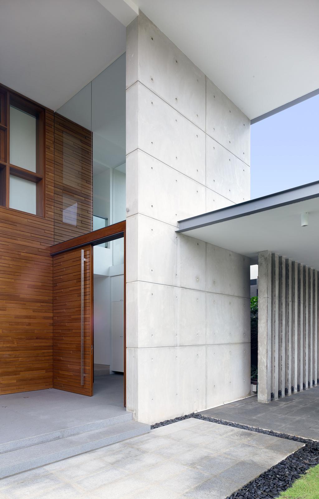 Modern, Landed, Ocean Drive 3, Architect, Greg Shand Architects, High Walls, Wooden Wall, Glass Door, Pebbles Path, Concrete Beams, Concrete Walls