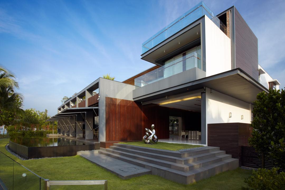 Ocean Drive 2, Greg Shand Architects, Modern, Landed, Exterior View, Grey Steps, Grass Patches, Two Storey, Flora, Jar, Plant, Potted Plant, Pottery, Vase, Building, Hangar, Bench, House, Housing