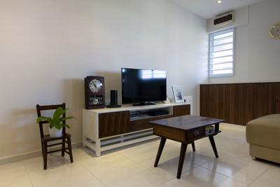 Tampines, Liid Studio, Traditional, Living Room, HDB, White Floor, Wooden Cabinets, Brown Cabinet, Brown Chair, Wooden Chair, Wooden Coffee Table, Wooden, Brown Coffee Table, Tv Console, Flatscreen Tv, Old Clock, Furniture