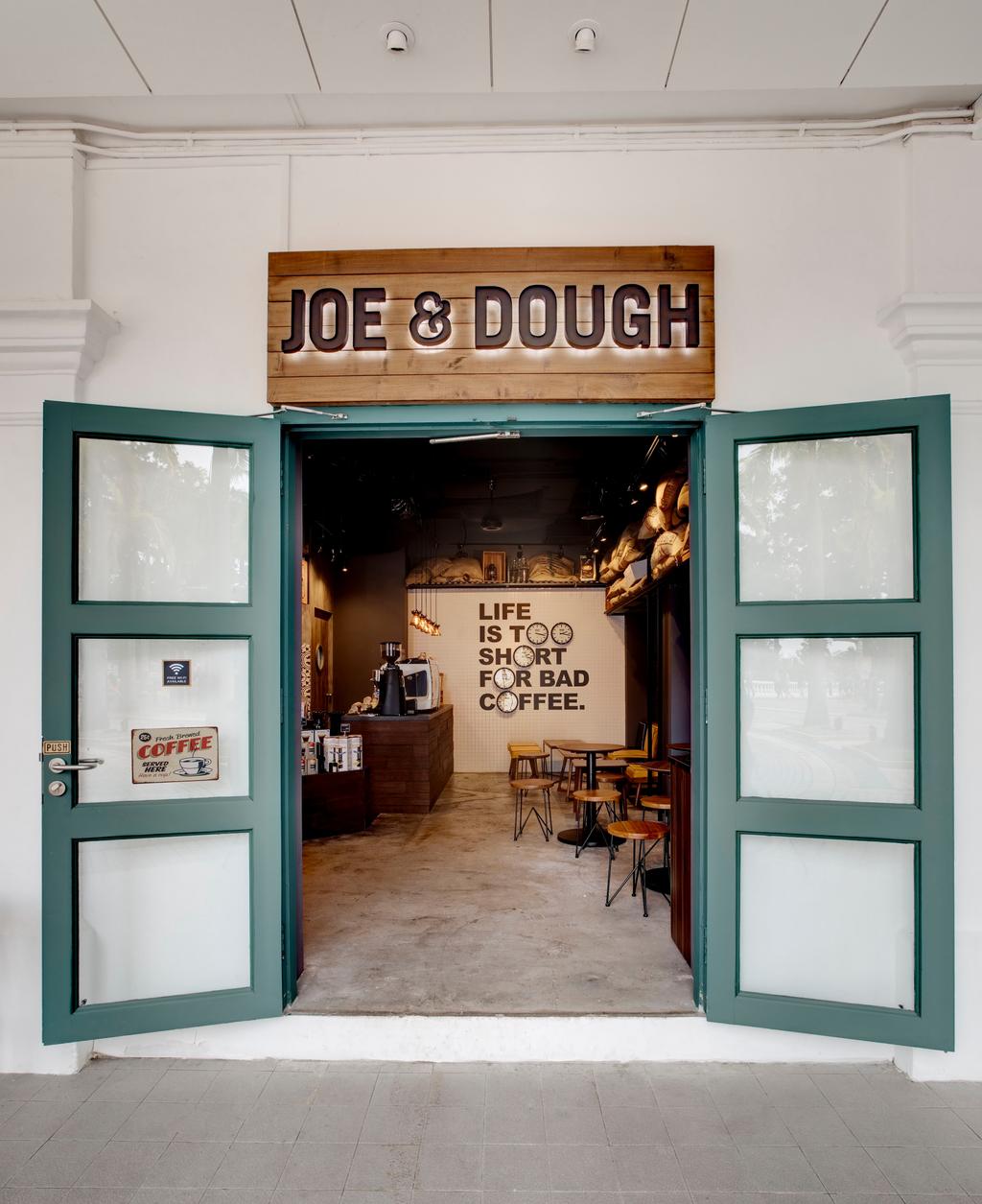 Joe & Dough (Sentosa), Commercial, Interior Designer, Liid Studio, Industrial, Signage, Wooden Board, Entrance, Concrete Floor, Cafe, Restaurant, Shop