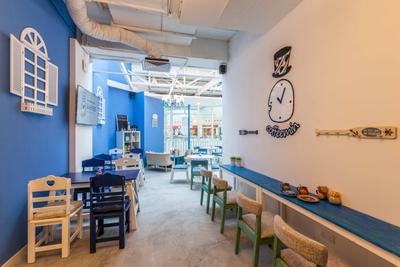 Suntec Tower, The Interior Lab, Modern, Commercial, Blue Wall, Exposed Pipes, Window Wall Display, White Window Wall Art, Wooden Chair, Chair, Furniture