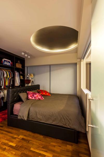 10 Anson International Plaza, The Interior Lab, Modern, Bedroom, Condo, False Ceiling, Cushioned Headboard, Storage, Wood Wardrobe, Round False Ceiling, Wooden Flooring, Concealed Lighting, Indoors, Interior Design, Room, Sink, Couch, Furniture