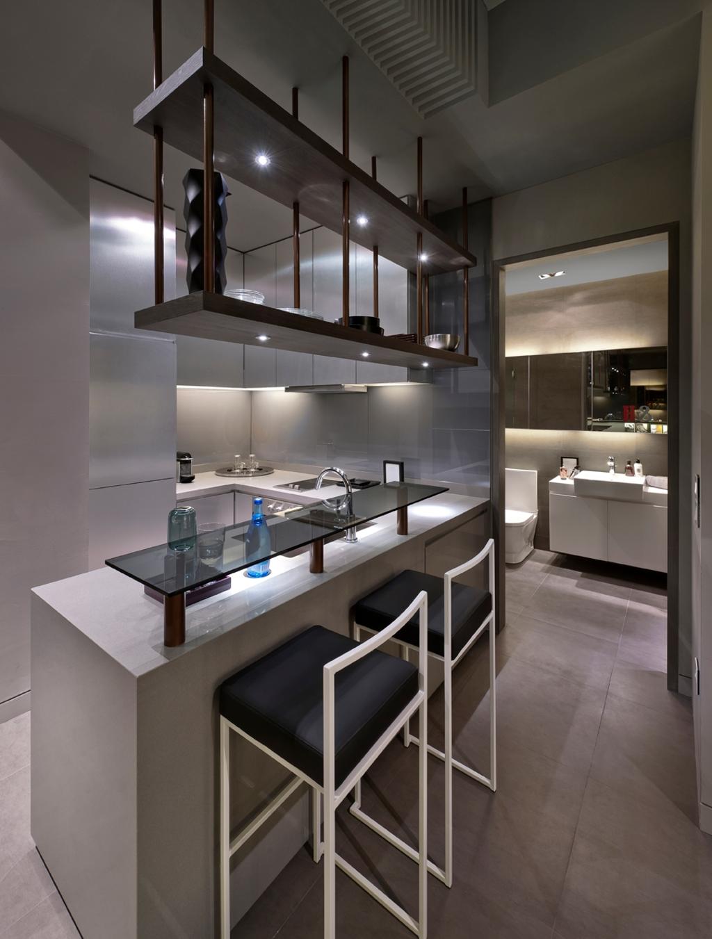 UOL Edge, Commercial, Architect, Ministry of Design, Modern, High Chair, Kitchen Countertop, Hanging Shelf, Shelf Lighting, Bathroom, Indoors, Interior Design, Room, Dining Table, Furniture, Table, Light Fixture