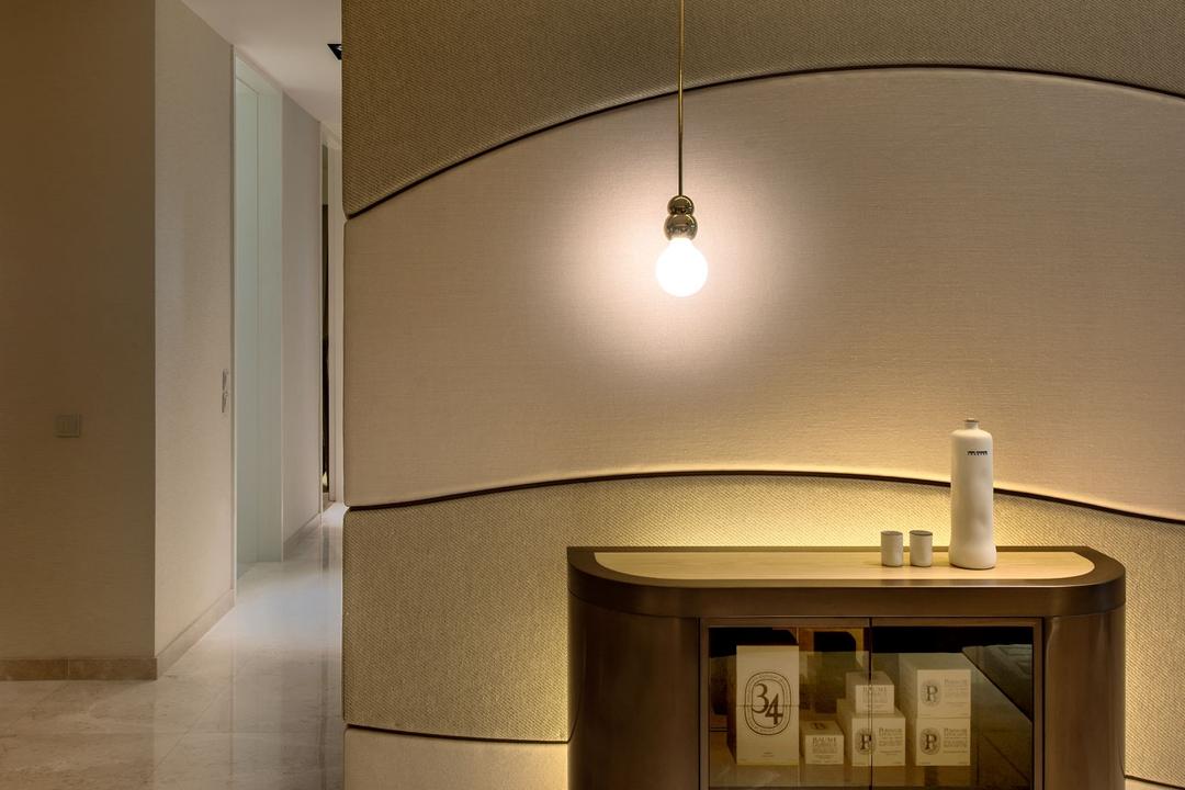 DUO Residences, Ministry of Design, Contemporary, Commercial, Marble Flooring, Hanging Light, Hanging Light Bulb, Wall Mounted Cabinet, Cabinet, Curvy Wall Designs, Concealed Lighting, Concealed Lights