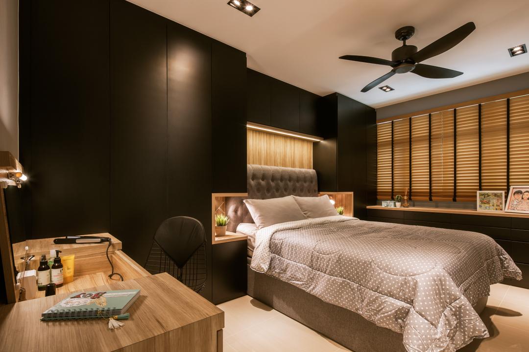 Yishun Avenue 4, Posh Home, Modern, Contemporary, Bedroom, HDB, King Size Bed, Ceiling Fan, Recessed Lights, Cozy, Cosy, Roll Down Curtain, Ceramic Floor, Modern Contemporary Bedroom, Indoors, Interior Design, Room
