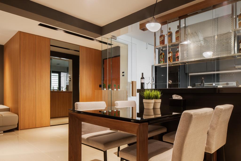 Modern, HDB, Dining Room, Yishun Avenue 4, Interior Designer, Posh Home, Contemporary, Wood Dining Table, Black Laminated Top, White Dining Chair, Hanging Chair, Couch, Furniture, Indoors, Interior Design, Room, Chair, Flora, Jar, Plant, Potted Plant, Pottery, Vase, Dining Table, Table, Towel