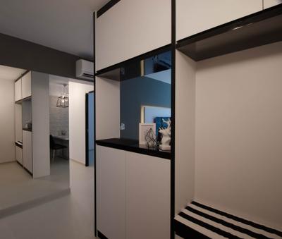 Fernvale Link (Block 440C), ELPIS Interior Design, Minimalist, HDB, Monochrome Cabinets, Open Shelf, Building, Housing, Indoors, Loft