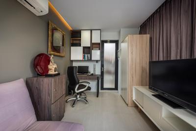 Hillview Avenue, Prozfile Design, Contemporary, Study, Condo, Wooden Cabinets, Decor, Concealed Lighting, Office Chair, Study Desk, Wall Mounted Shelf, Wooden Laminate, Flatscreen Tv, White Cabinet, Wall Mounted Cabinet, HDB, Building, Housing, Indoors, Bedroom, Interior Design, Room