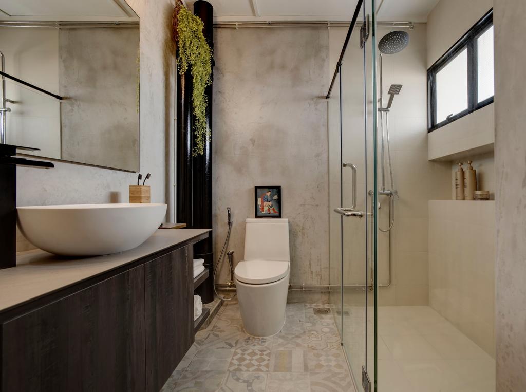 Industrial, HDB, Bathroom, Pasir Ris, Interior Designer, Liid Studio, Eclectic, Toilet, Tub