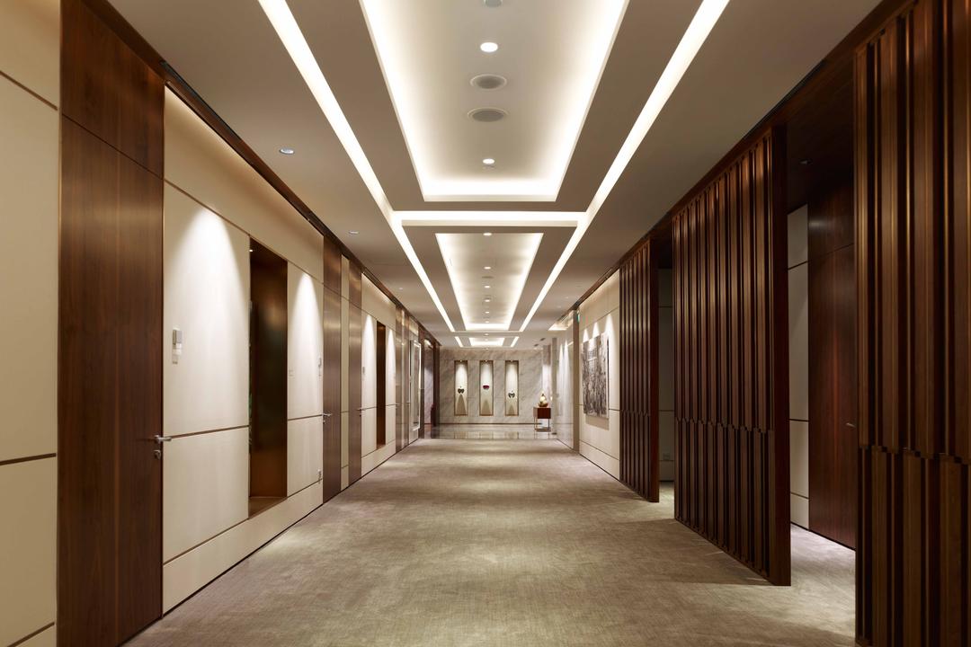 Bank of Singapore, TOPOS Design Studio, Modern, Commercial, False Ceiling, Concealed Lighting, Recessed Lights, Wooden Walls, Wooden Partition Walls, Partition Walls, Passageway, Corridor