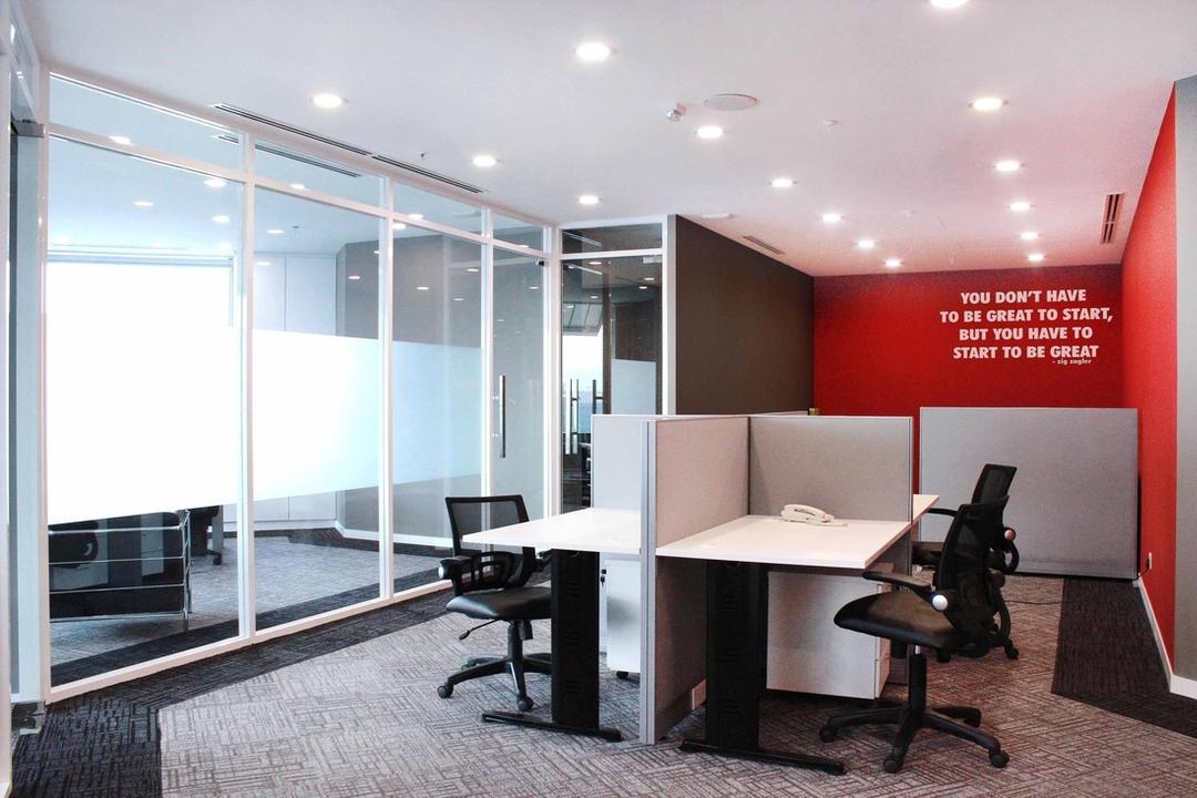 Circor Energy Office @ Maxis tower, MLA Design, Modern, Commercial, Office, White, Red, Recessed Lightings, Glass Doors, Chair, Furniture, Dining Table, Table