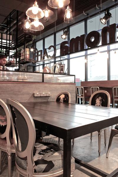 Renoma Cafe @ Ikon Connaught, MLA Design, Industrial, Commercial, Dining Table, Dining Chairs, Vintage Chairs, White Sink Countertop, Hanging Lamps, Pendant Lamps, Black Track Lights, Dark Wood, Cafe, Bartender, Human, Person, Worker, People