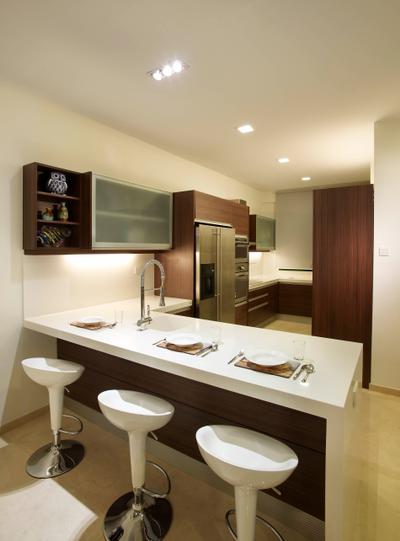 Paya Lebar Road, Spire Id, Modern, Kitchen, Landed, White Chair, White Kitchen Counter, Wall Mounted Shelf, Open Shelf, Bar Stool, Recessed Lights, White Bar Stool, Bathroom, Indoors, Interior Design, Room, Dining Table, Furniture, Table