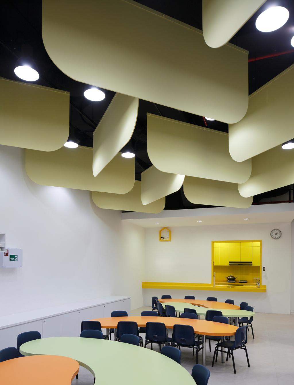 Cove 2 Preschool, Commercial, Architect, Lekker Architects, Contemporary, Yellow Shelf, False Ceiling, Tables, Chairs, Colourful Tables, Hanging Decors, Recessed Lights, Lighting, Indoors, Interior Design
