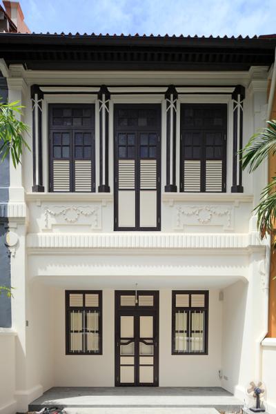 Emerald House, Lekker Architects, , , Exterior View, Colonial Style House, Monochrome House, Black Window Frames, Black Framed Door, Colonial Windows, Flora, Jar, Plant, Potted Plant, Pottery, Vase