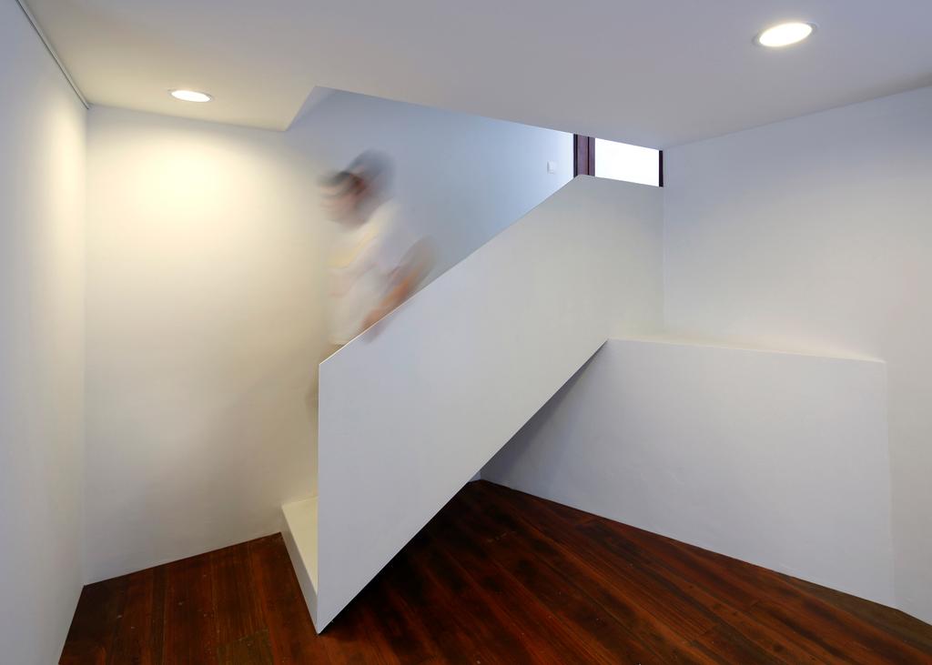 Gallery House, Commercial, Architect, Lekker Architects, Modern, Wooden Flooring, Laminated Floor, White Ceiling, White Wall, Recessed Lights, Stairway, HDB, Building, Housing, Indoors, Loft, Hardwood, Wood