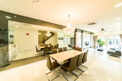 25A Parry Avenue, Corazon Interior, Contemporary, Dining Room, Landed, Mirror, Dining Chairs, Dining Table, Full Length Mirror, White Floor, Pendant Light, Pendant Lights, Recessed Lights, Furniture, Table, Conference Room, Indoors, Meeting Room, Room