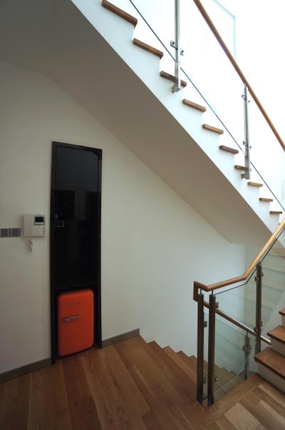 Paterson Residences, Space Atelier, Modern, Condo, Stairway, Wooden Steps, Glass Railing, Banister, Handrail, Staircase