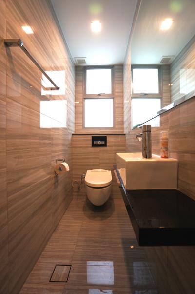 Paterson Residences, Space Atelier, Modern, Condo, Recessed Lights, Wooden Flooring, Mirror, White Basin, Toilet