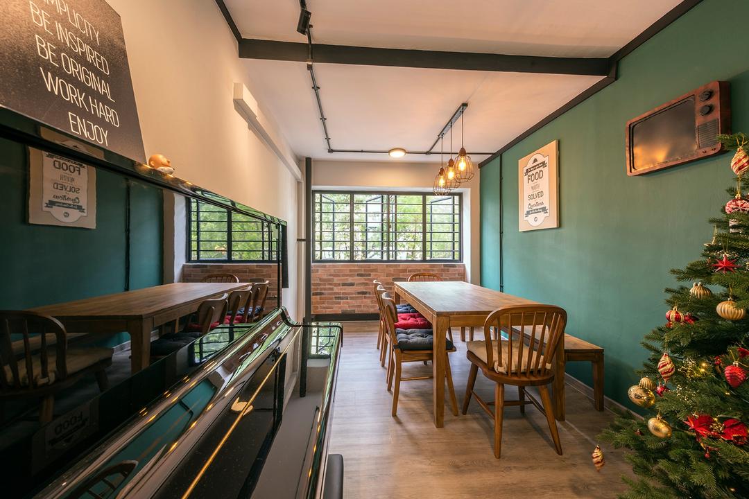 Queen's Close, Ace Space Design, Industrial, Retro, Living Room, HDB, Dining Table, Furniture, Table, Chair, Dining Room, Indoors, Interior Design, Room, Train, Transportation, Vehicle