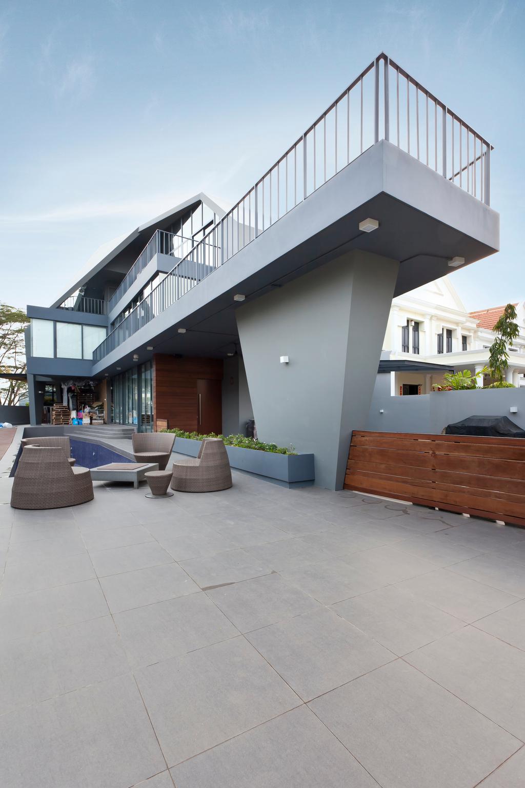 Contemporary, Landed, Balcony, S House, Architect, Czarl Architects, Upper Deck, Pool, Lounge Area, Tiles, Couch, Furniture, Bench