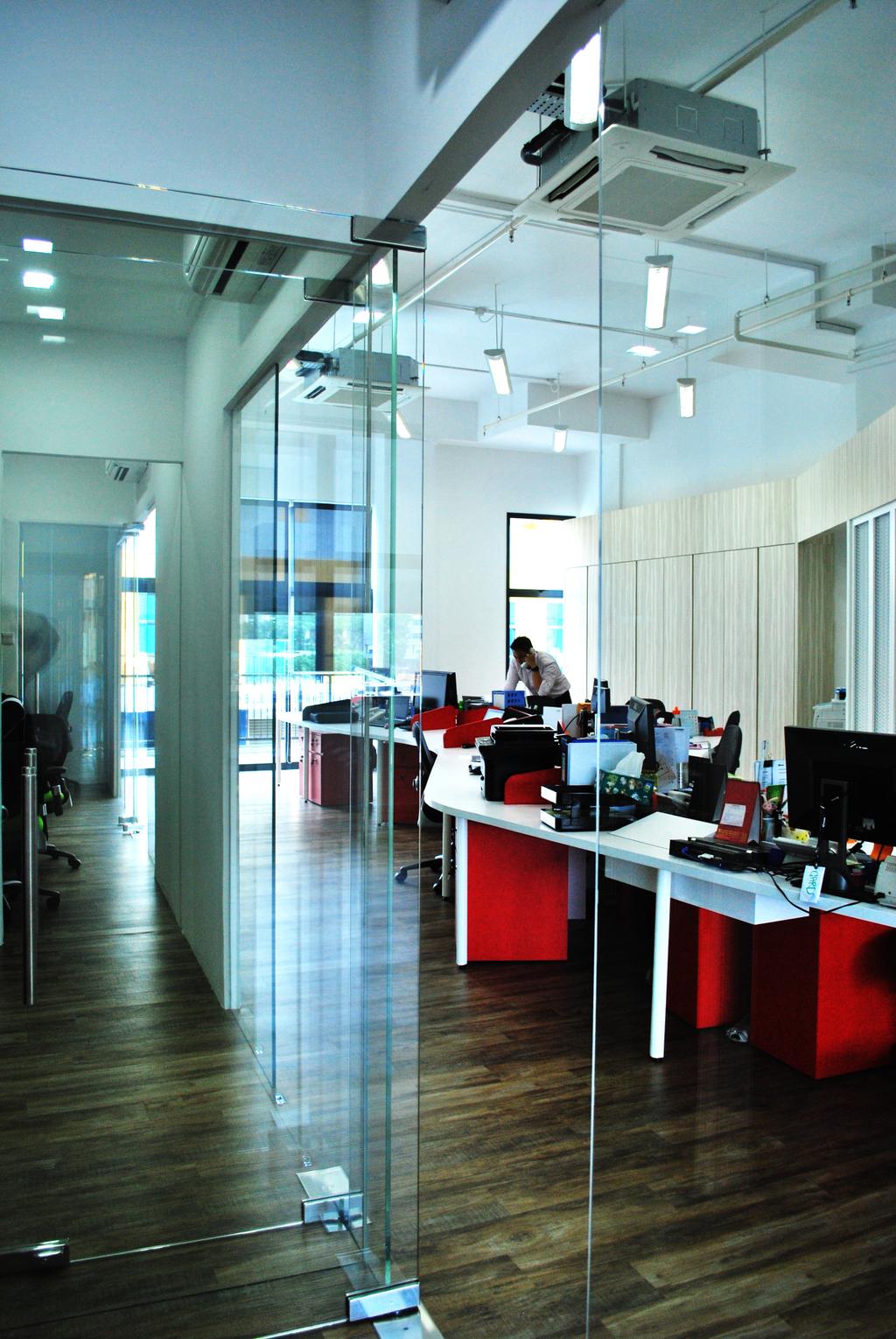 Roxtec, Commercial, Architect, Czarl Architects, Contemporary, Mirror, Work Station, Work Desk, Glass Partitions, Electronics, Monitor, Screen, Tv, Television, Sink