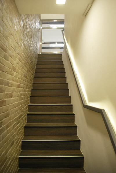 198 Office, Czarl Architects, Transitional, Commercial, Stairway, Stairs, Stair, Staircase, Cove Lighting, Stair Rail, Flooring