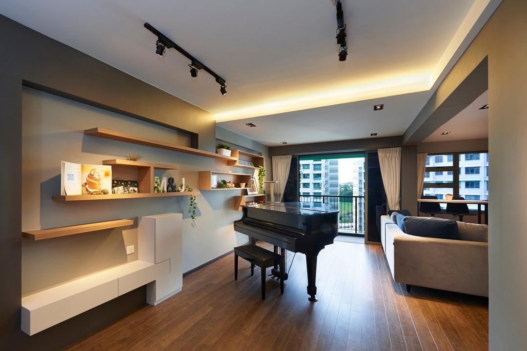 Punggol Drive (Block 678B), Spire Id, Contemporary, Living Room, HDB, Grand Piano, Big Piano, Baby Grand, Piano, Couch, Furniture, Flooring, Leisure Activities, Music, Musical Instrument, Indoors, Interior Design, Building, Housing, Loft