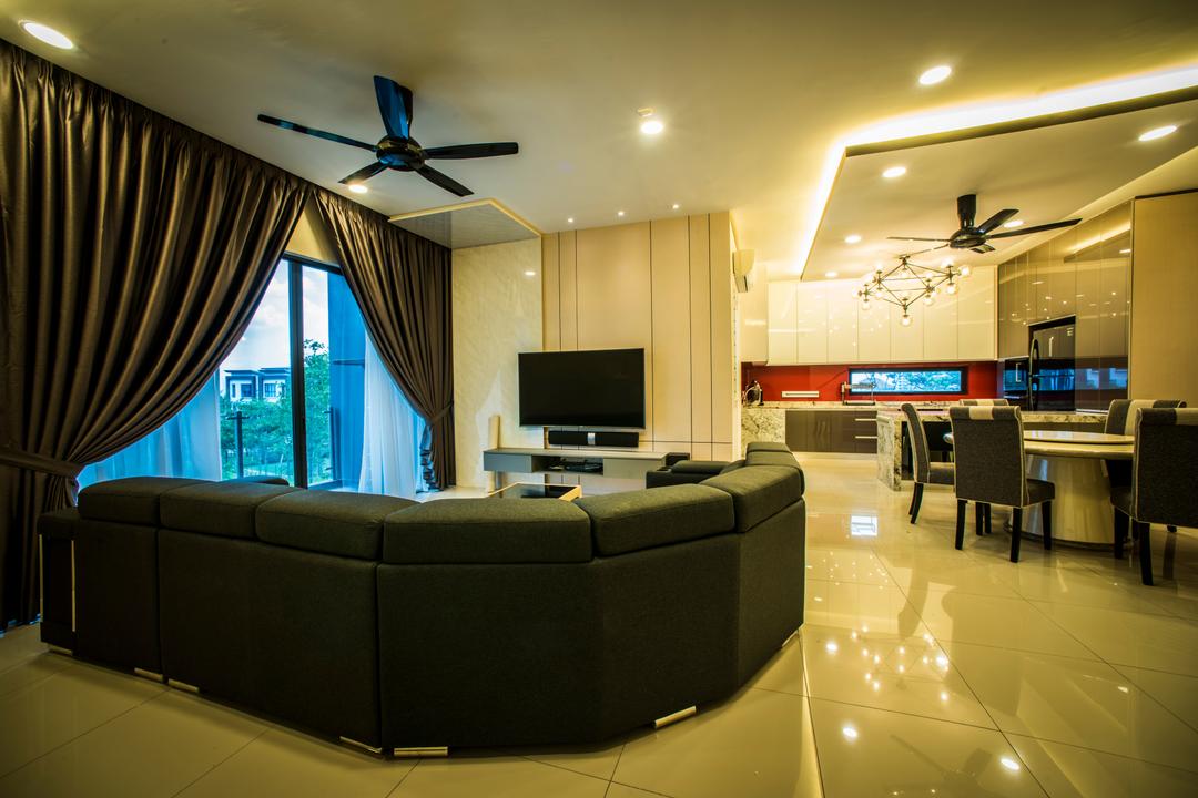 Sunway Montana, IQI Concept Interior Design & Renovation, Living Room, Landed, Couch, Furniture, Indoors, Room, Electronics, Entertainment Center, Home Theater, Monitor, Screen, Tv, Television
