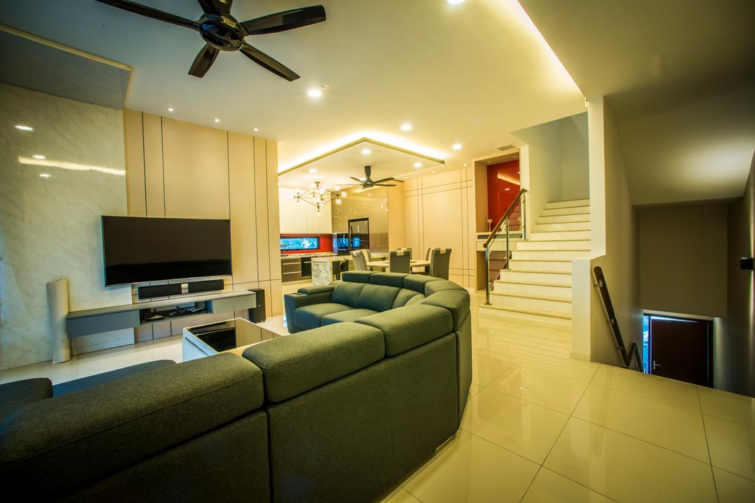 Sunway Montana, IQI Concept Interior Design & Renovation, Living Room, Landed, Couch, Furniture, Electronics, Monitor, Screen, Tv, Television, Light Fixture