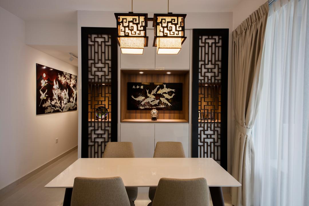La Fiesta, Innerspace Design Solutions, Traditional, Vintage, Dining Room, Condo, Oriental, Partition, Screen, Orient, Chinese, Asian, Traditional Screen, Indoors, Interior Design, Room, Chair, Furniture, Sink, Dining Table, Table, Art, Art Gallery, Modern Art