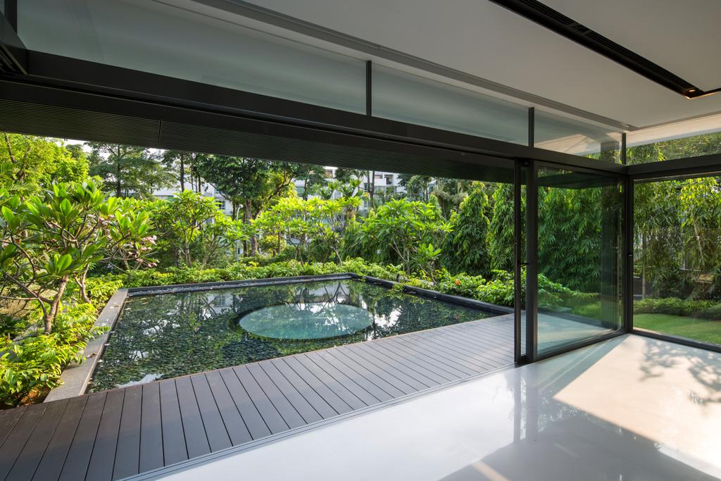 Contemporary, Landed, Garden, Secret Garden House (Bukit Timah), Architect, Wallflower Architecture + Design, Round Pool, Pond, Deck, Timber Deck, Wood Decking